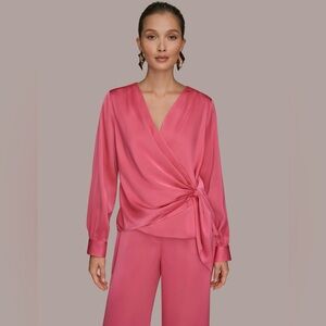 NWT Donna Karan Women's Faux Wrap Long Sleeve Top. Medium. Bimini